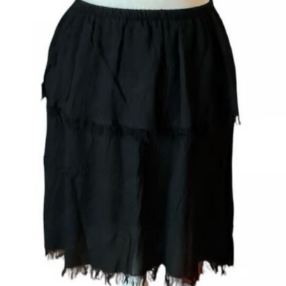 Chaser Revolve Women's Black Tiered Frayed Skirt Size M NWT Boho Rocker Style